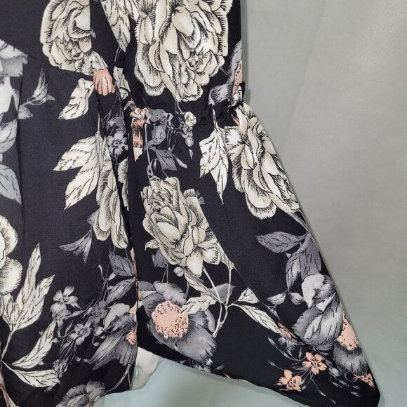 Peach Love Top Womens M Black Floral Collared Bell Sleeve V-Neck‎ Blouse Boho - Picture 6 of 11